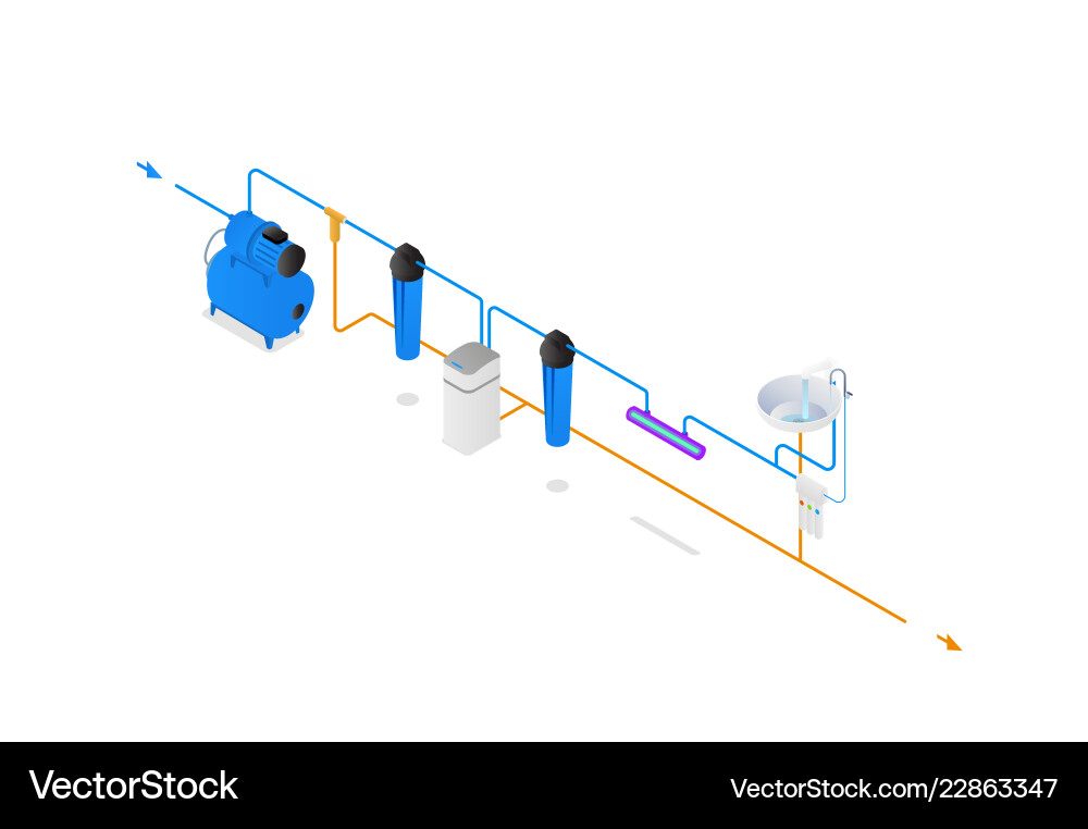 Isometry water filter system scheme Isometry water filter system scheme vector image