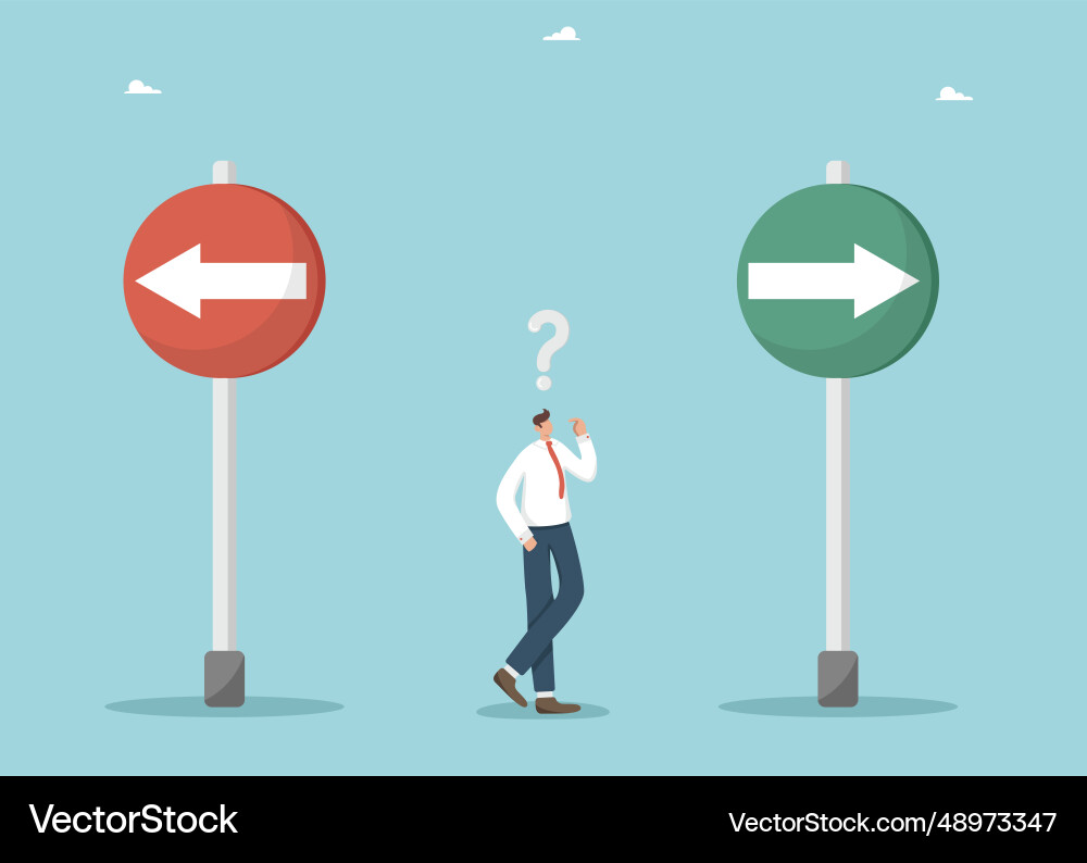 Man is thinking which way to go Man is thinking which way to go vector image
