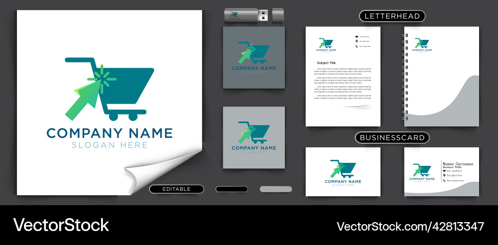 Pointer arrow click and trolley online shop logo Pointer arrow click and trolley online shop logo vector image