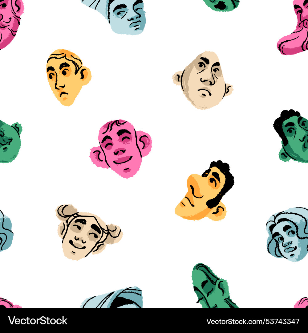 Repeatable pattern of faces with different facial Repeatable pattern of faces with different facial vector image