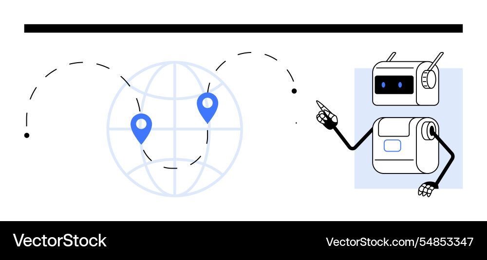 Robot interacting with globe for navigation and ai Robot interacting with globe for navigation and ai Vector Image