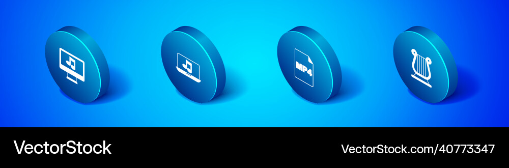 Set isometric computer with music note mp4 file Set isometric computer with music note mp4 file Vector Image