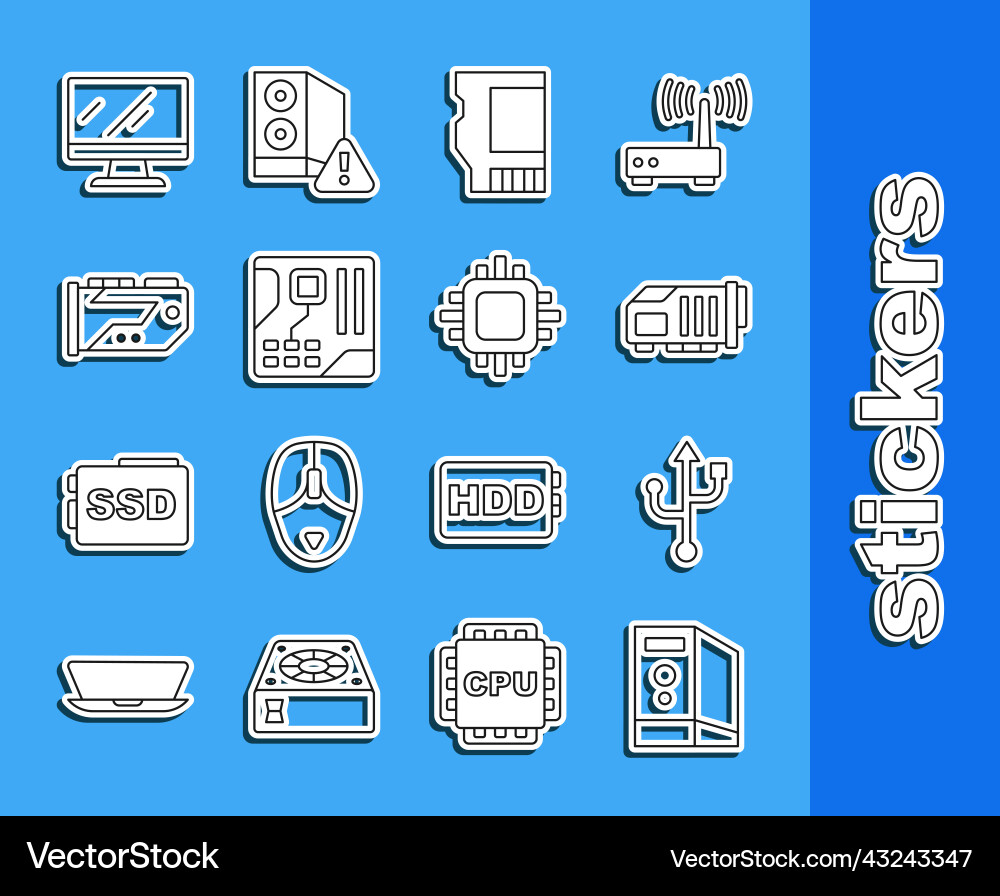 Set line case of computer usb video graphic card Set line case of computer usb video graphic card vector image