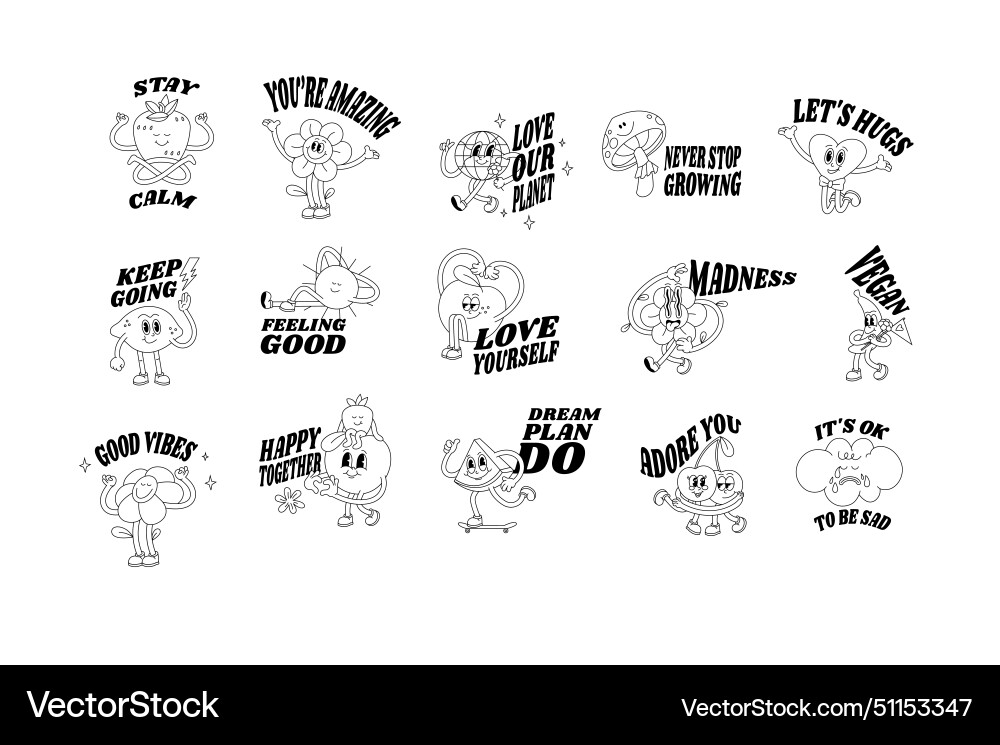 Set of characters n retro style and positive Vector Image
