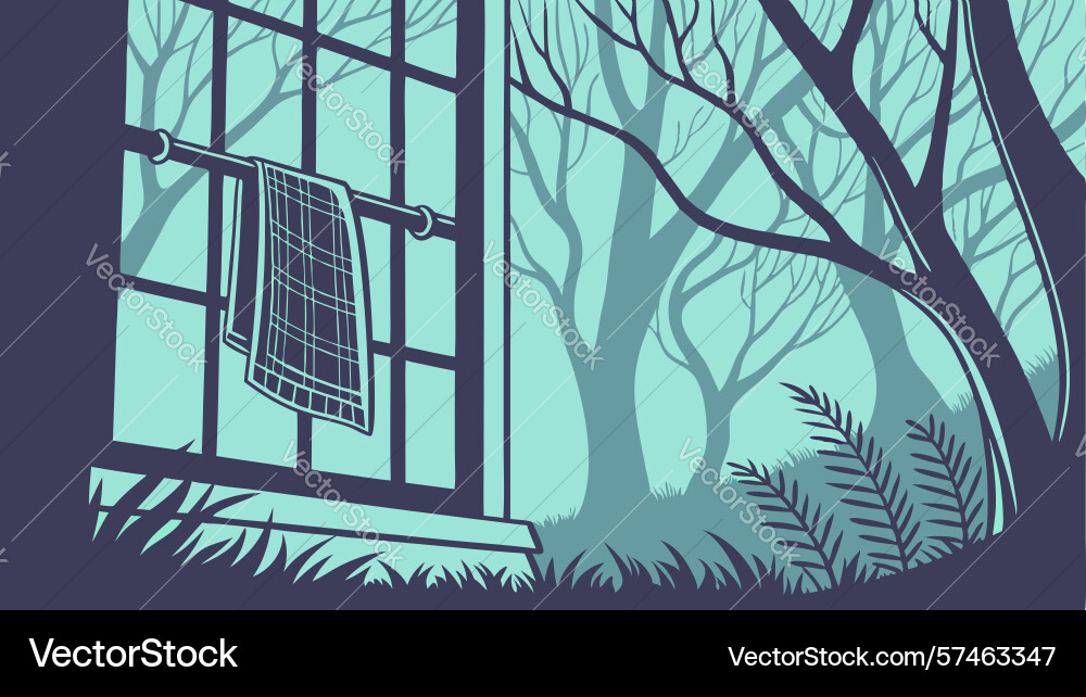 Window in dark forest flat design generative ai Vector Image