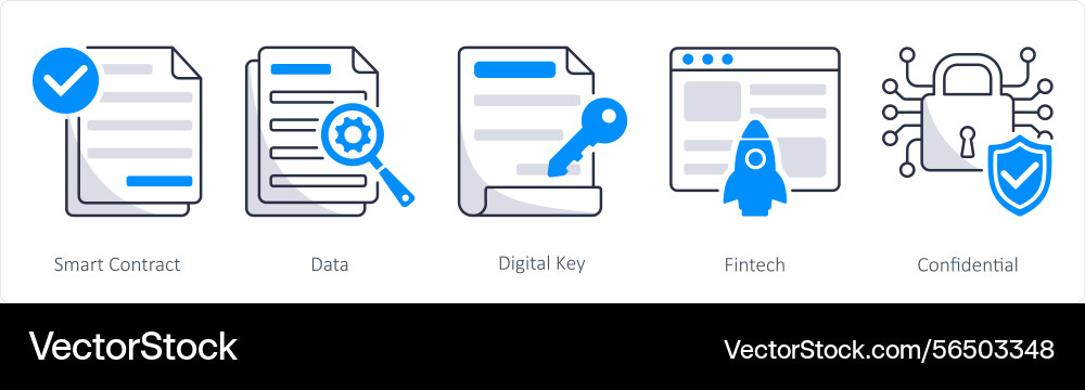 A set of 5 blockchain icons as smart contract Vector Image