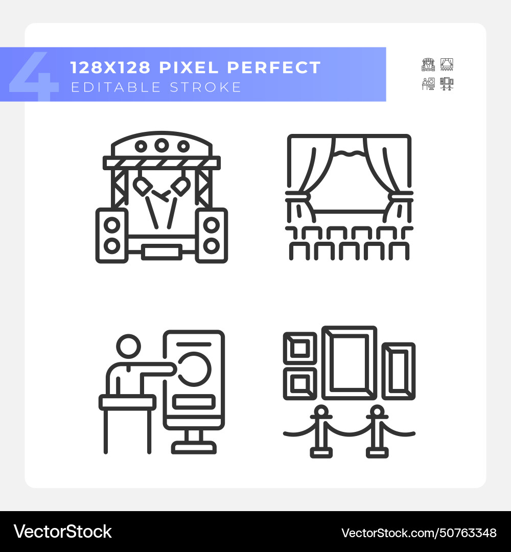 Cultural events pixel perfect linear icons set Vector Image
