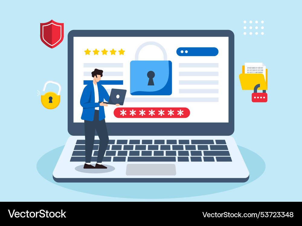 Flat of developer reviewing security code Flat of developer reviewing security code vector image