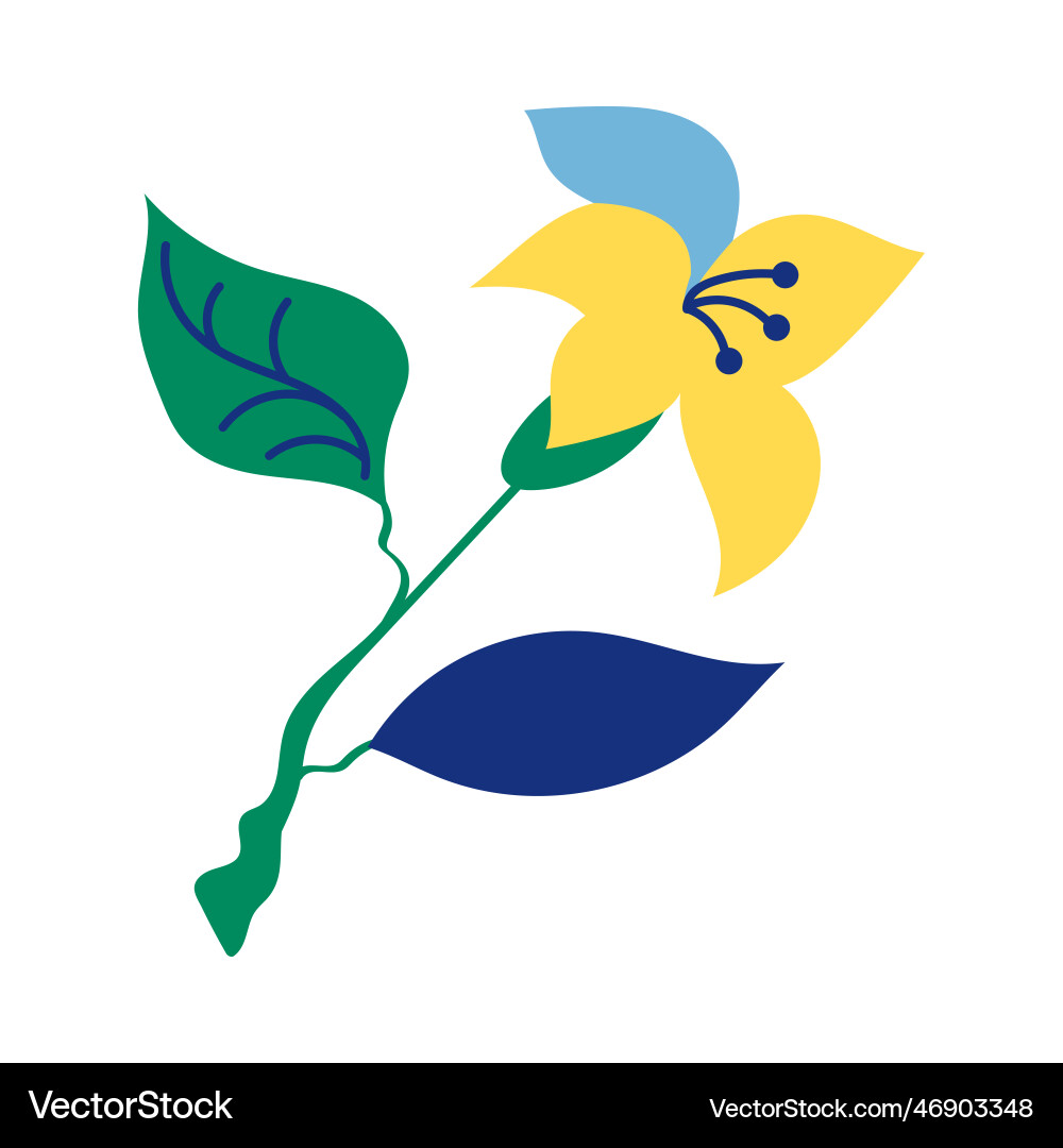 Flower in yellow and blue colors with long stem Flower in yellow and blue colors with long stem vector image