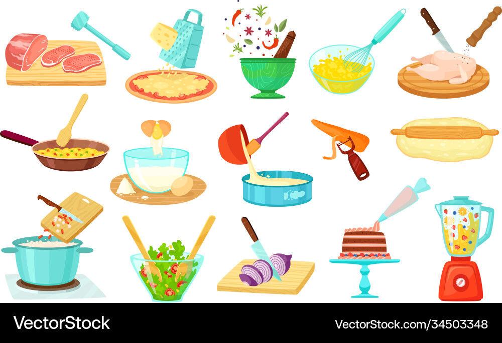 Food cooking process objects set isolated Food cooking process objects set isolated vector image