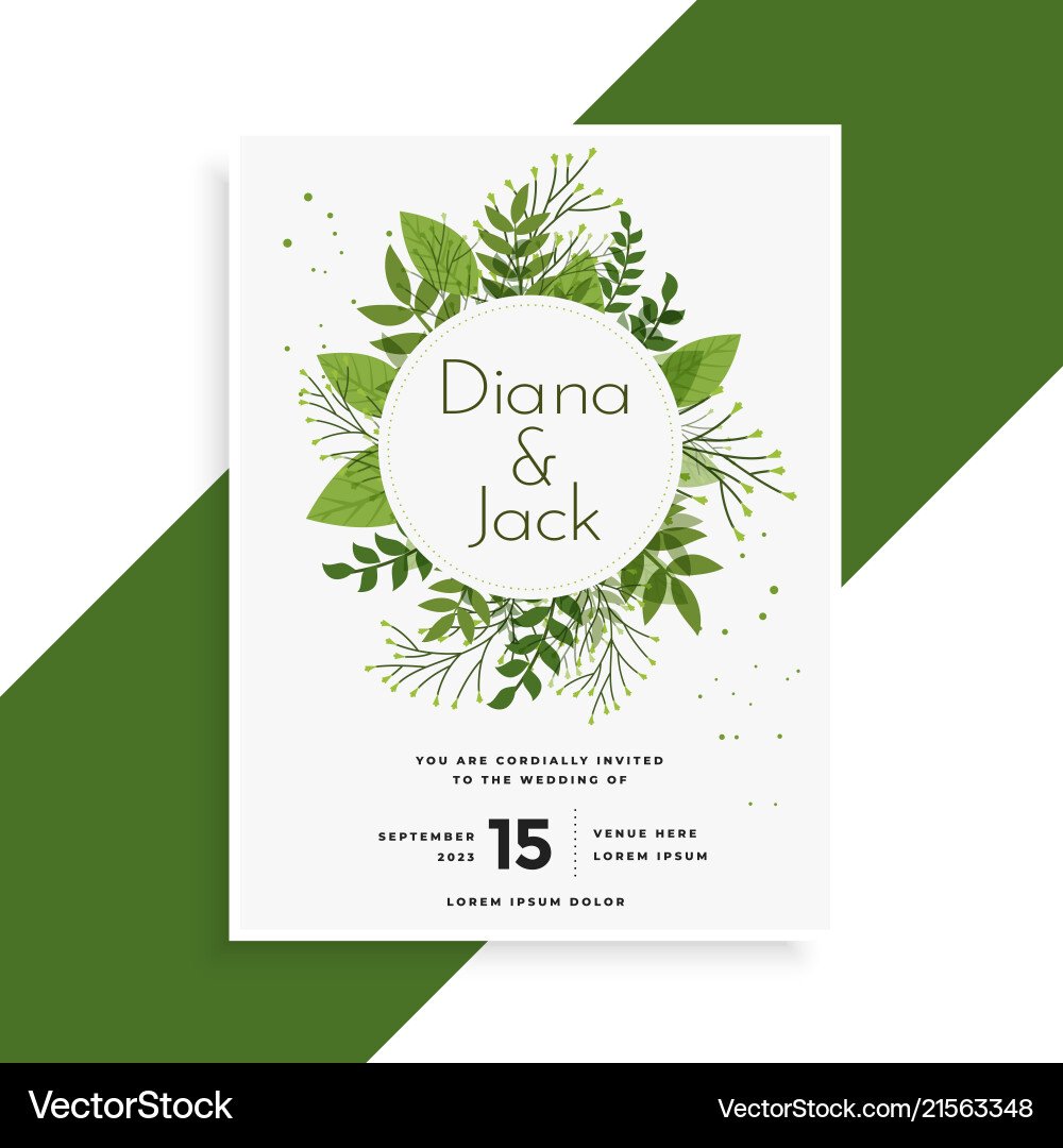 Green Leaves Wedding Invitation Vector Image