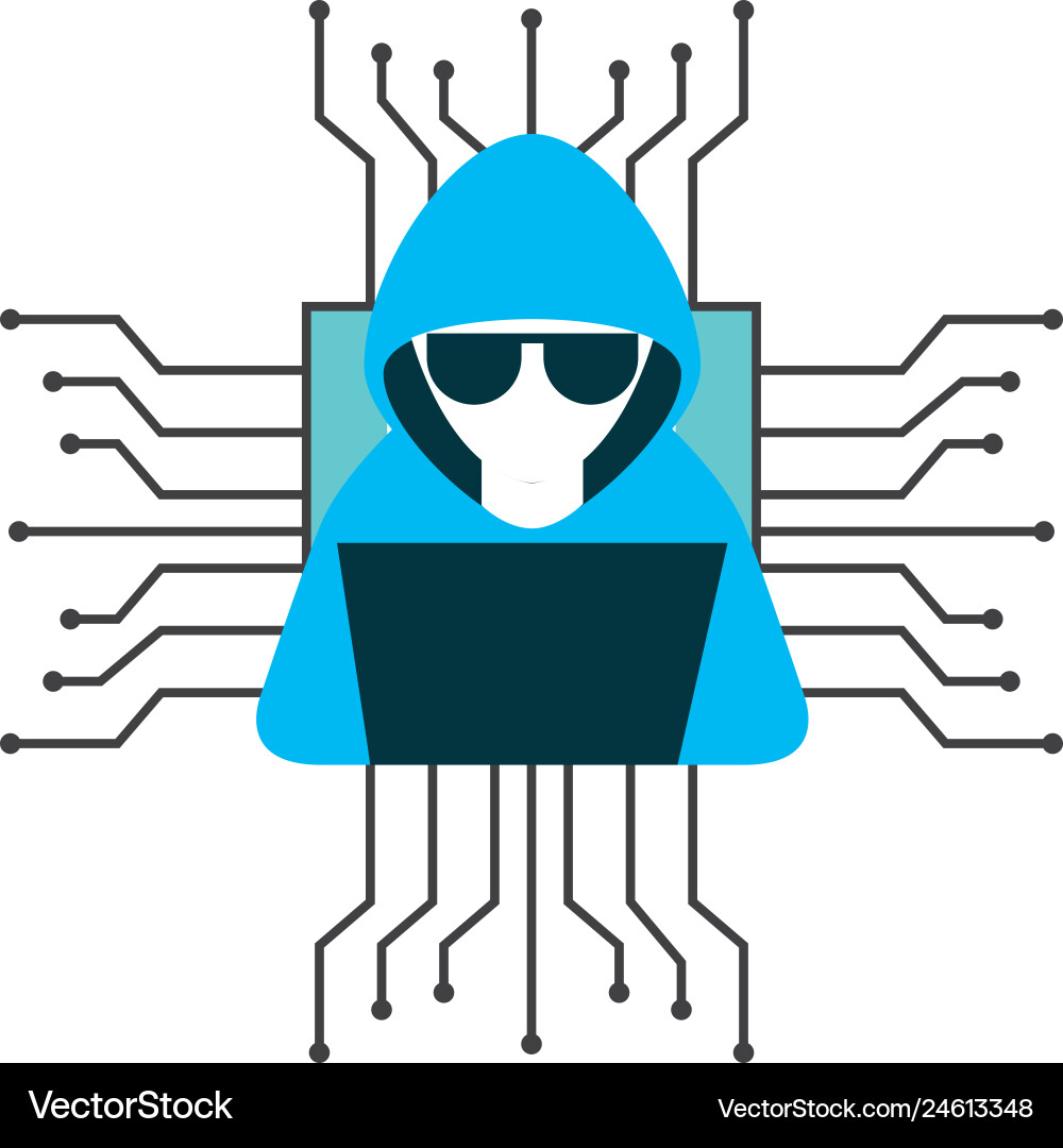 Hacker with laptop computer isolated icon vector image