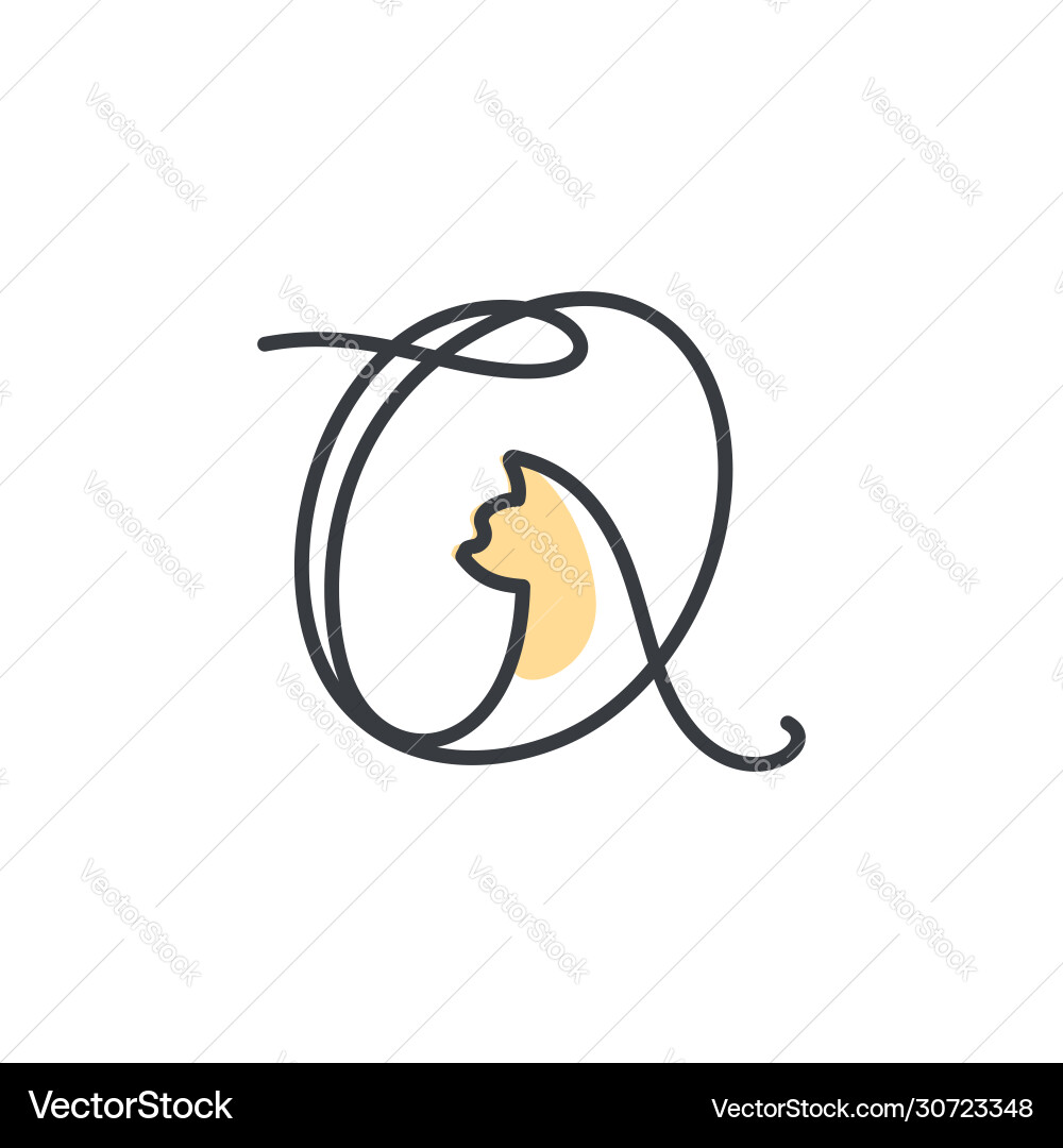 Initial mono-line q cat Initial mono-line q cat vector image