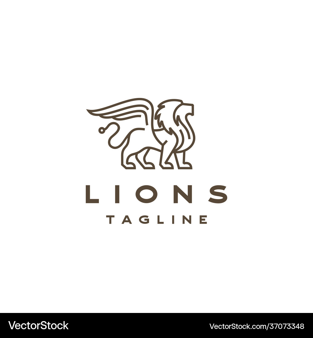 Line Art Lion with Wings Logo Vector Image