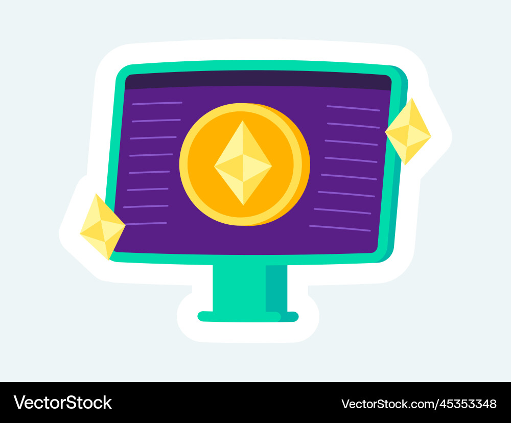 Monitor screen with ethereum symbol Vector Image