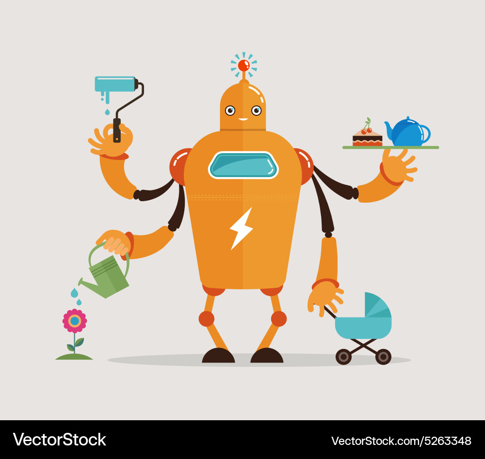 Multitasking Robot Character vector image