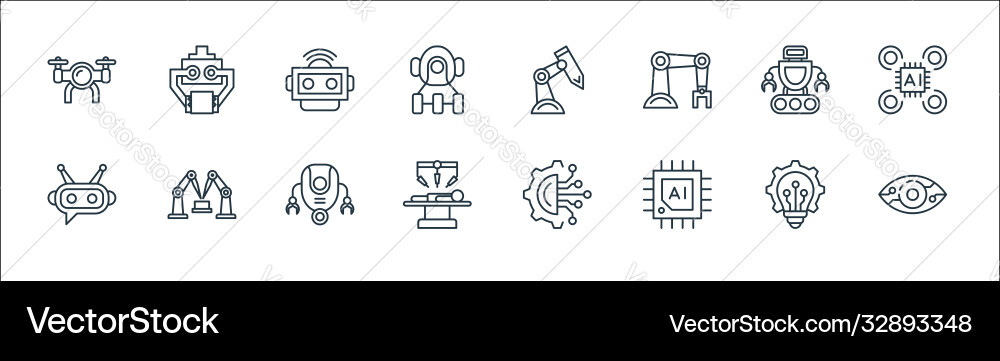 Robotics line icons linear set quality Robotics line icons linear set quality vector image