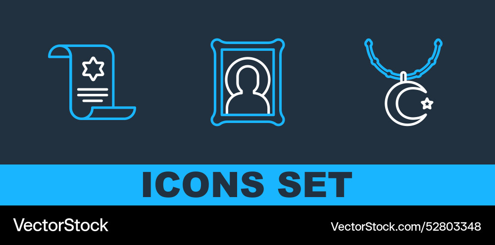 Set line star and crescent on chain torah scroll vector image