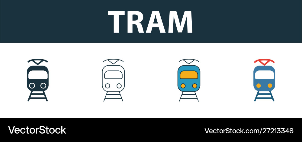 Tram icon set four simple symbols in different vector image
