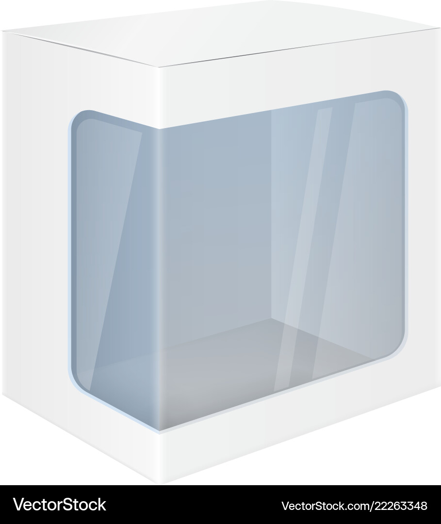 White paper box mockup with display window vector image