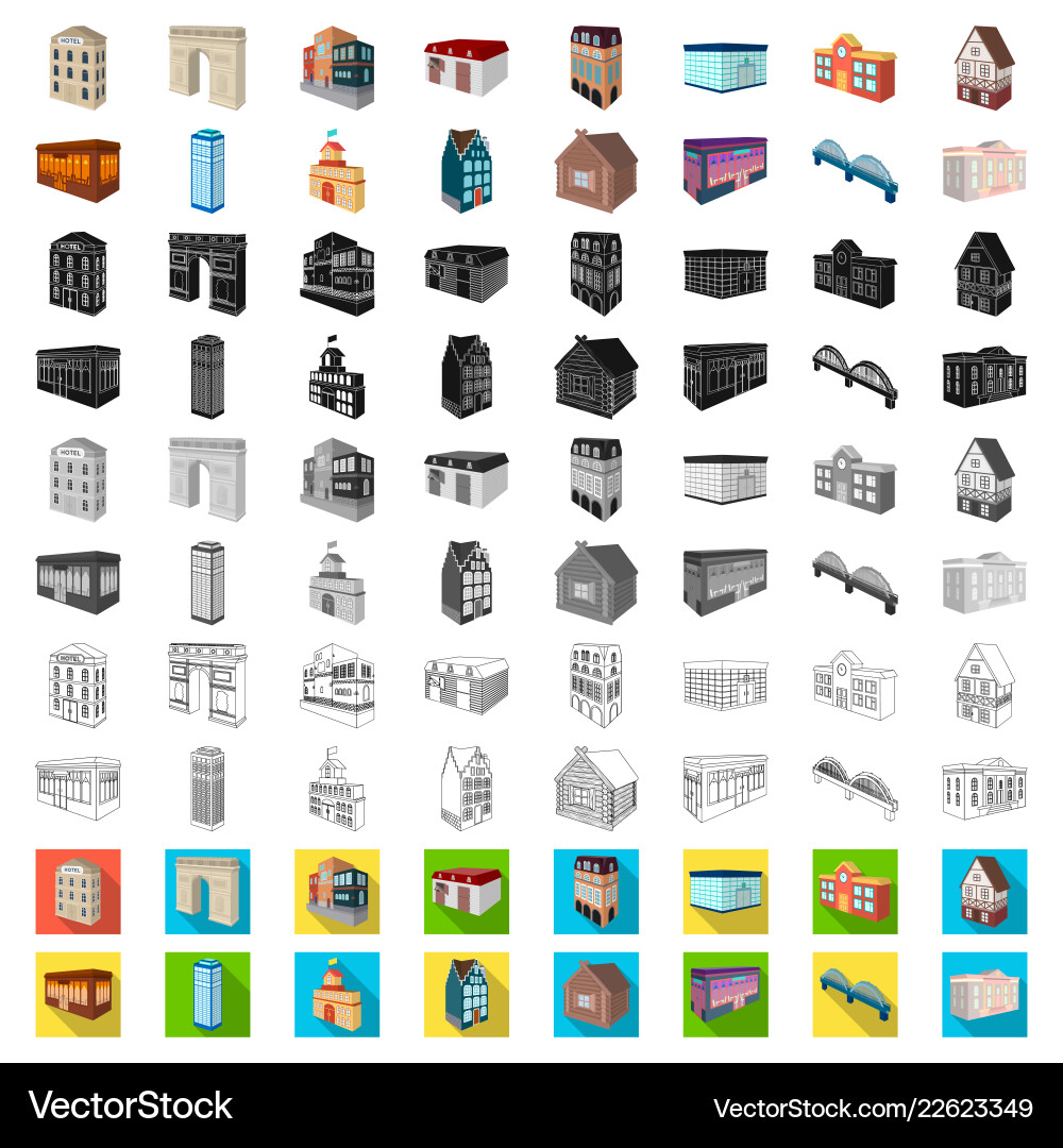 Building and architecture cartoon icons in set Building and architecture cartoon icons in set vector image