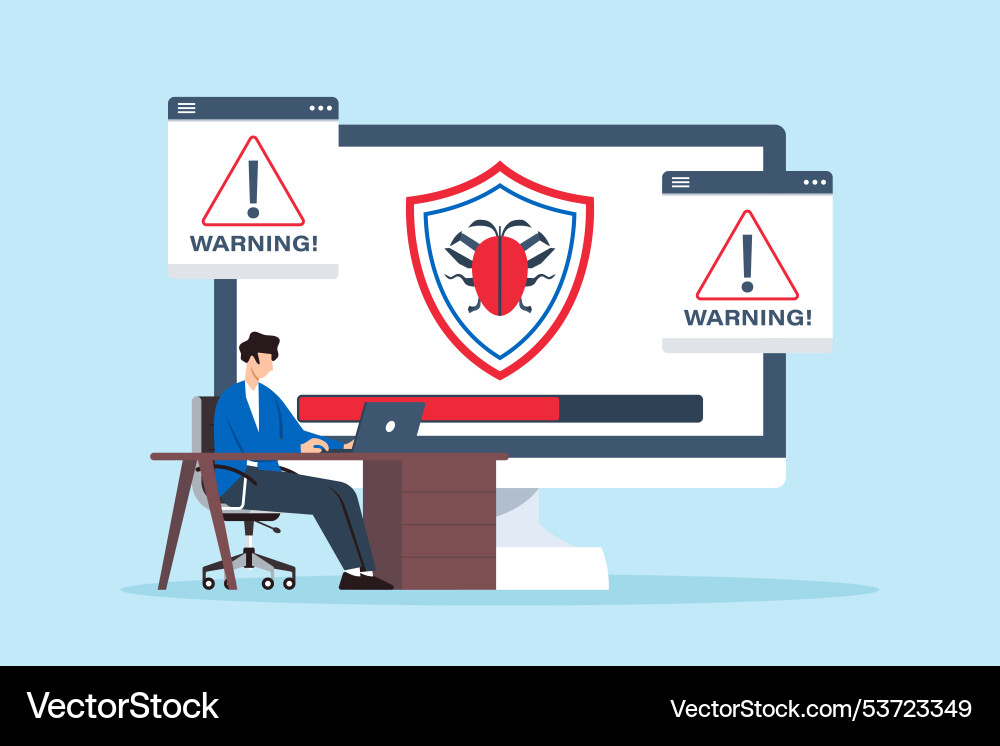 Flat of technician installing anti-malware Flat of technician installing anti-malware vector image