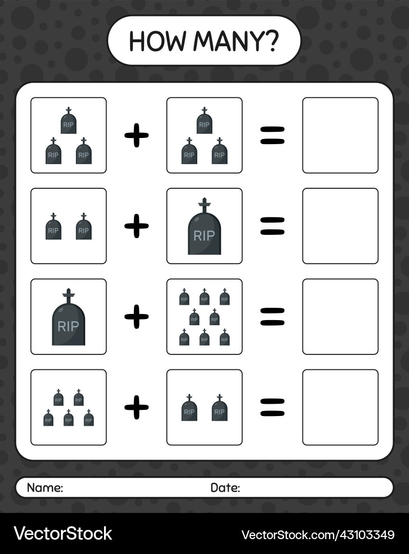 How many counting game with tombstone worksheet How many counting game with tombstone worksheet vector image