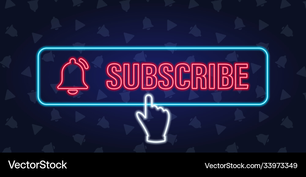 Neon subscribe button and finger click cursor Neon subscribe button and finger click cursor vector image