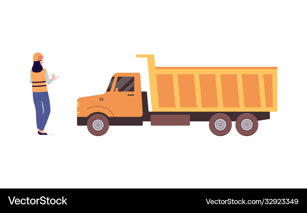 Open pit worker using app for loading truck flat Open pit worker using app for loading truck flat Vector Image