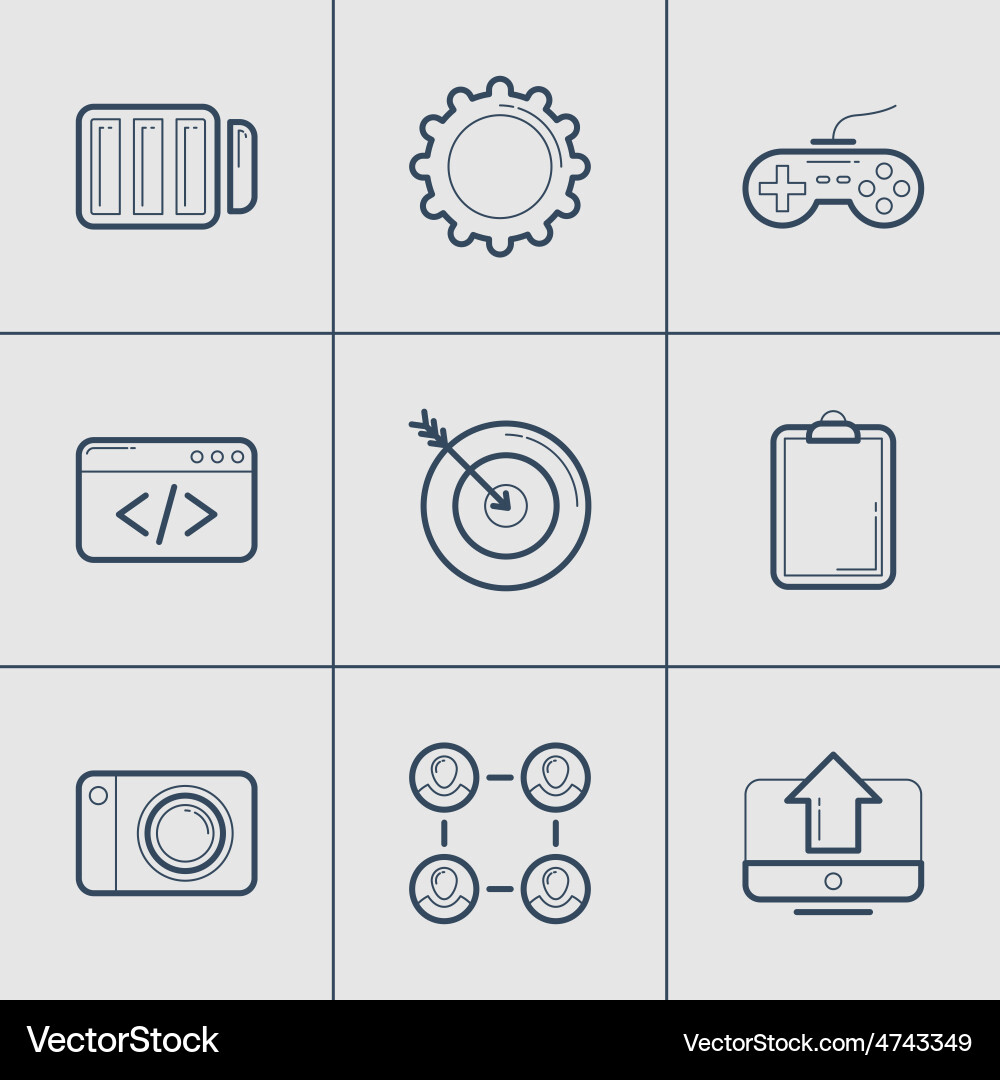 Set of modern thin line icons battery game code Vector Image
