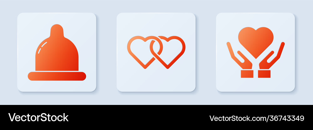 Set two linked hearts condom and heart on hand Vector Image