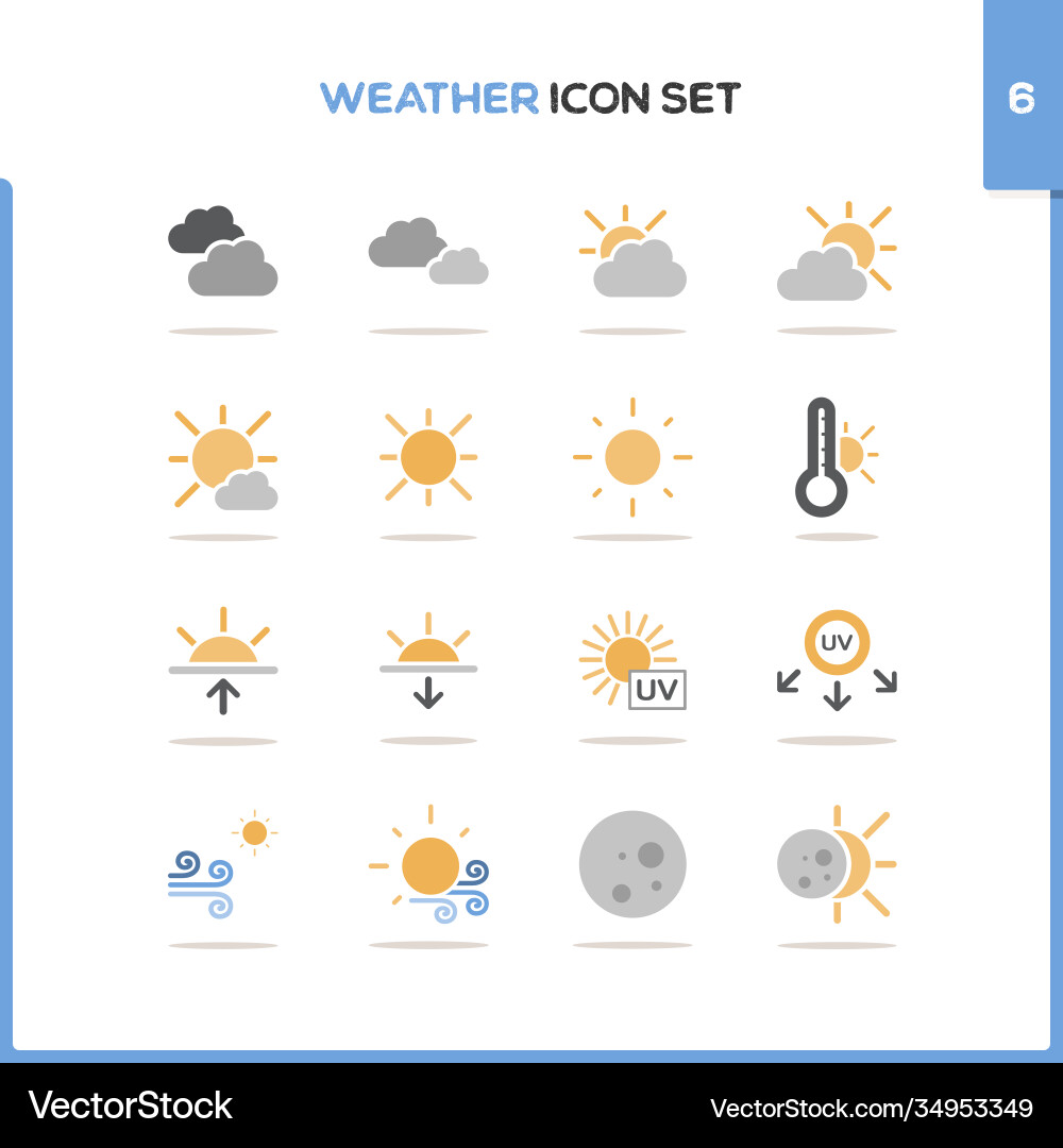 Weather icon set color with round shadow vector image