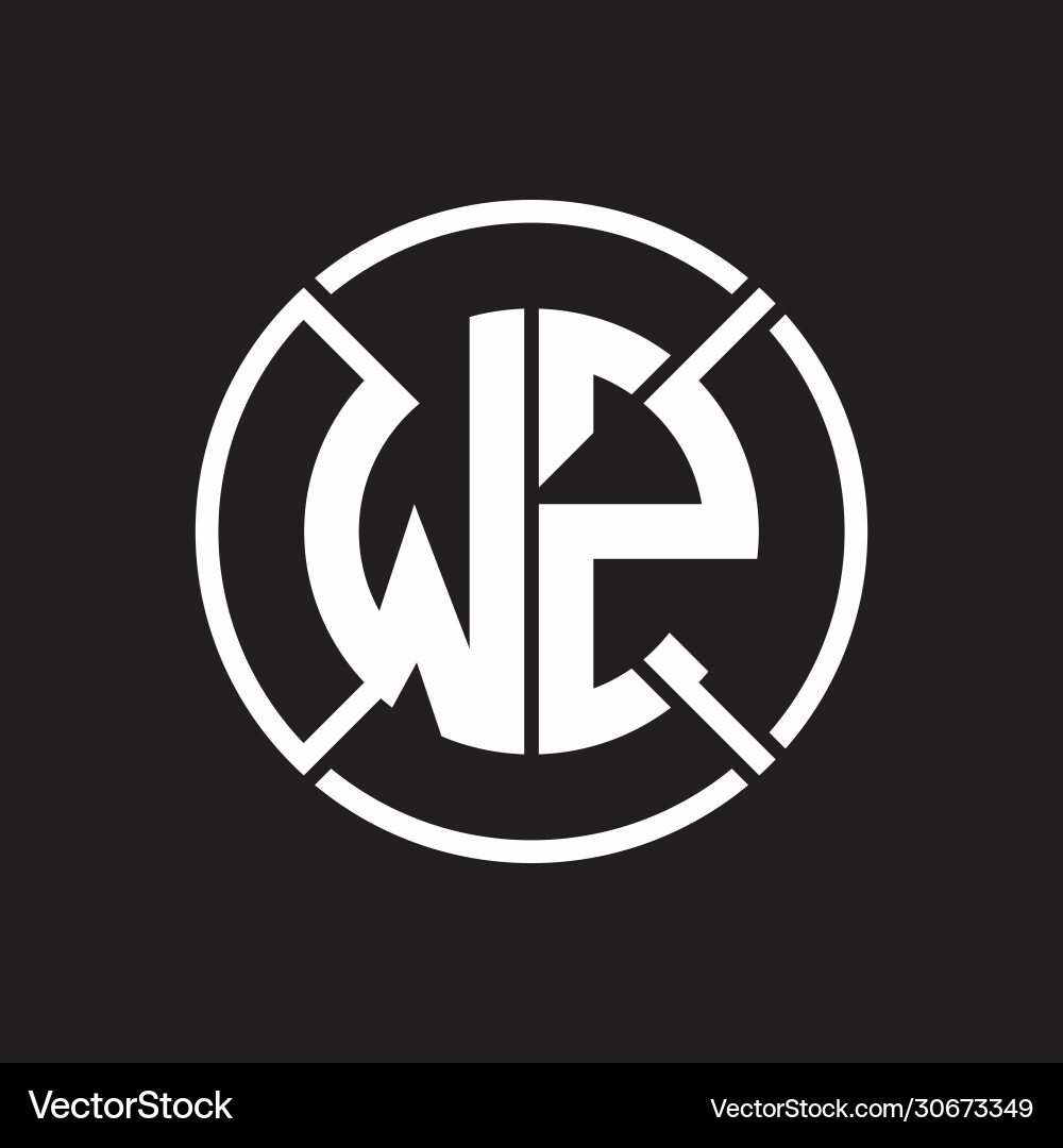 Wz logo monogram with four part circle slash Wz logo monogram with four part circle slash vector image