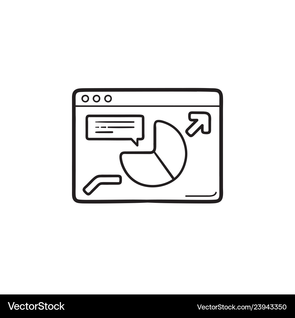 Browser with pie chart hand drawn outline doodle Browser with pie chart hand drawn outline doodle vector image