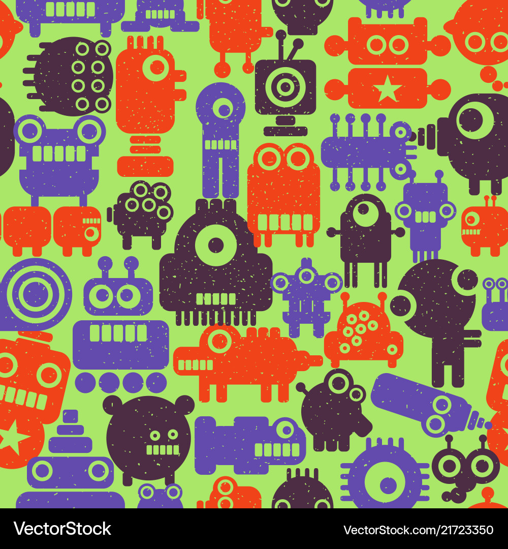 Colorful endless pattern with robots and monsters Colorful endless pattern with robots and monsters vector image