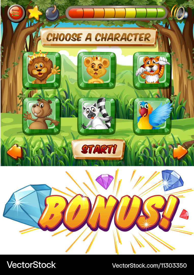 Computer game template with wildlife characters vector image