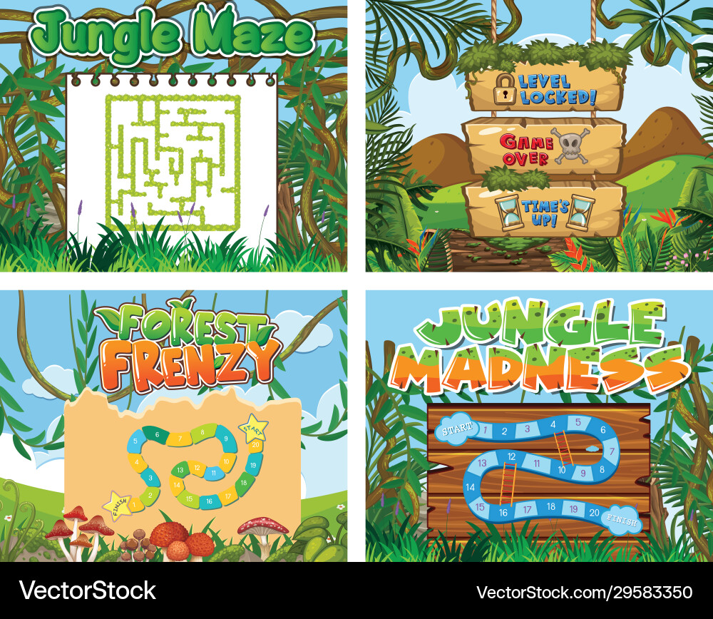 Four background for game template with jungle Four background for game template with jungle vector image