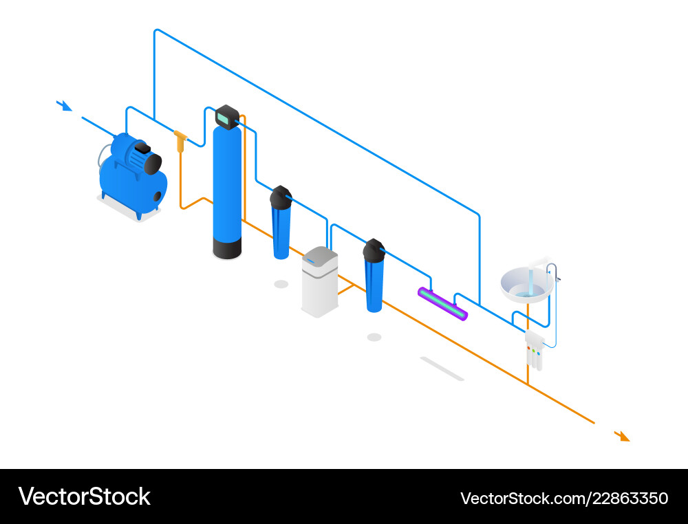 Isometry water filter system scheme Isometry water filter system scheme vector image