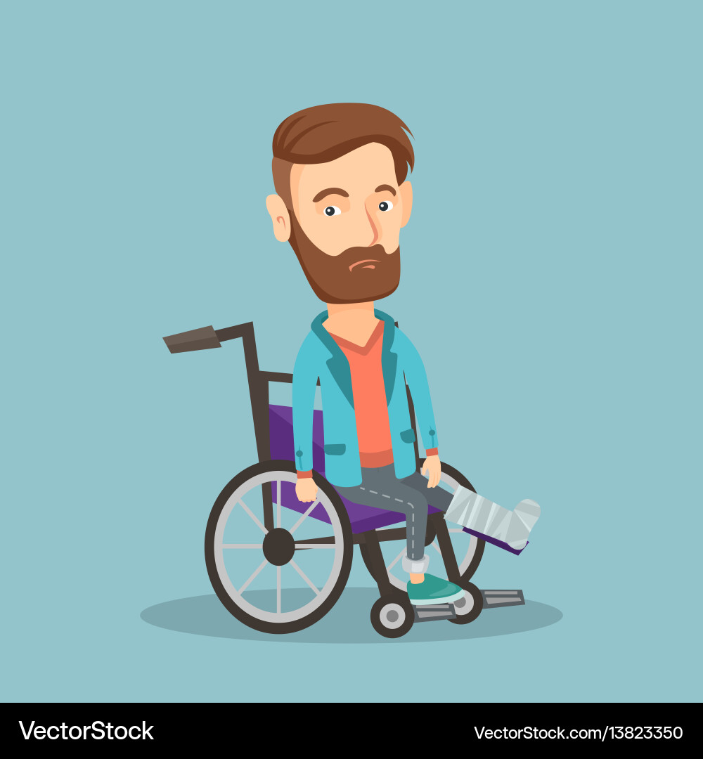 Man with broken leg sitting in wheelchair Man with broken leg sitting in wheelchair vector image