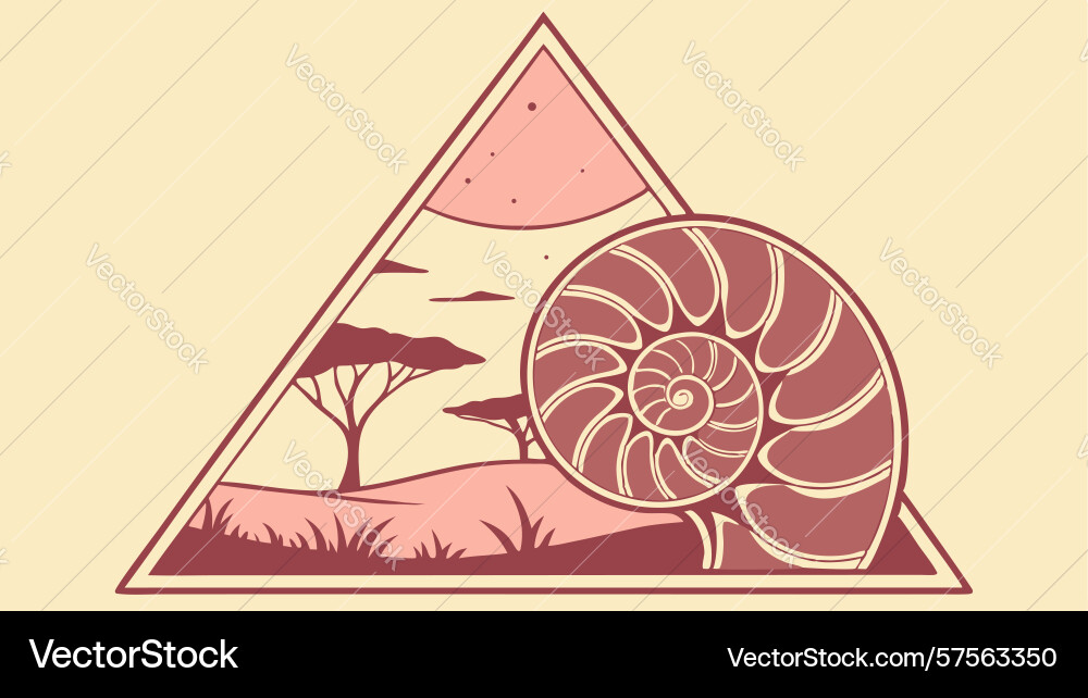 Nautilus shell and tree in a geometric frame vector image