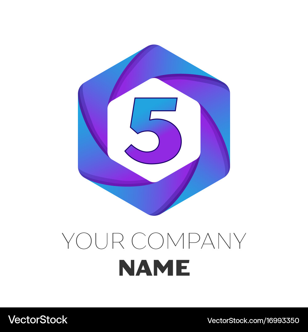 Number five logo in the colorful hexagonal Vector Image