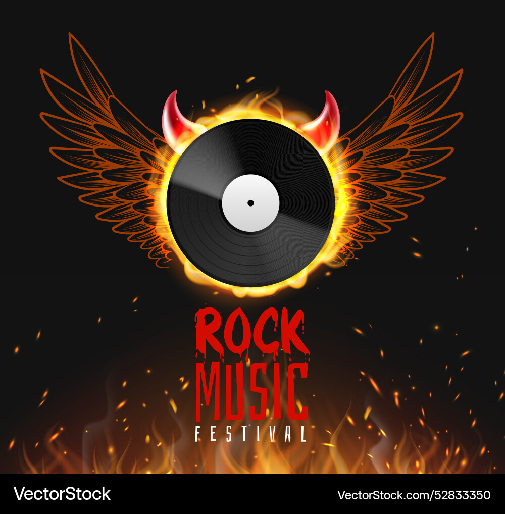 Rock music vinyl record on fire flame Rock music vinyl record on fire flame vector image