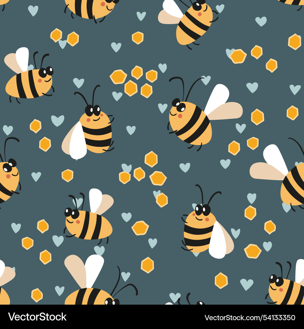 Seamless pattern with bees on color background Vector Image