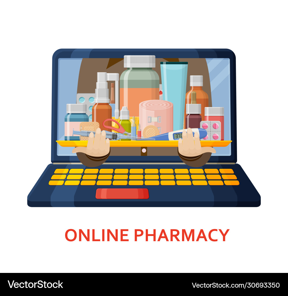 Shopping online banner pharmacy background Shopping online banner pharmacy background Vector Image