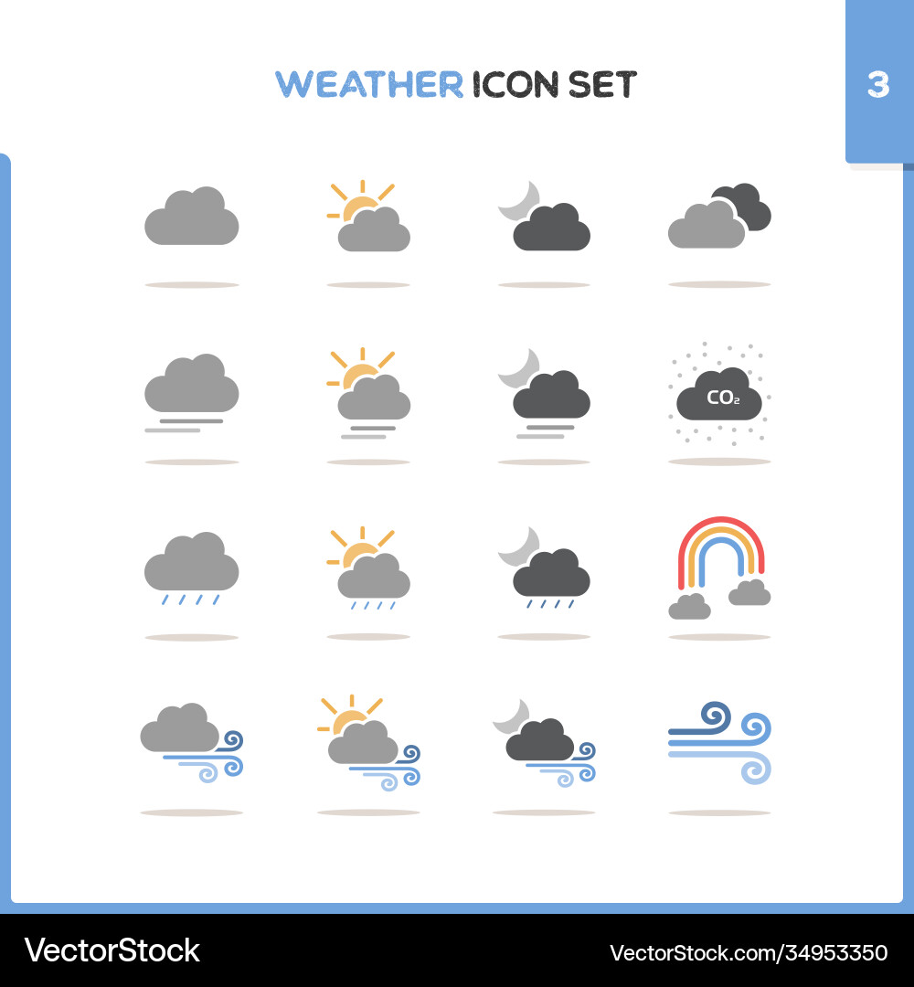 Weather icon set color with round shadow vector image