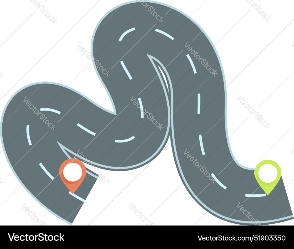 Winding road connecting two points with location Vector Image