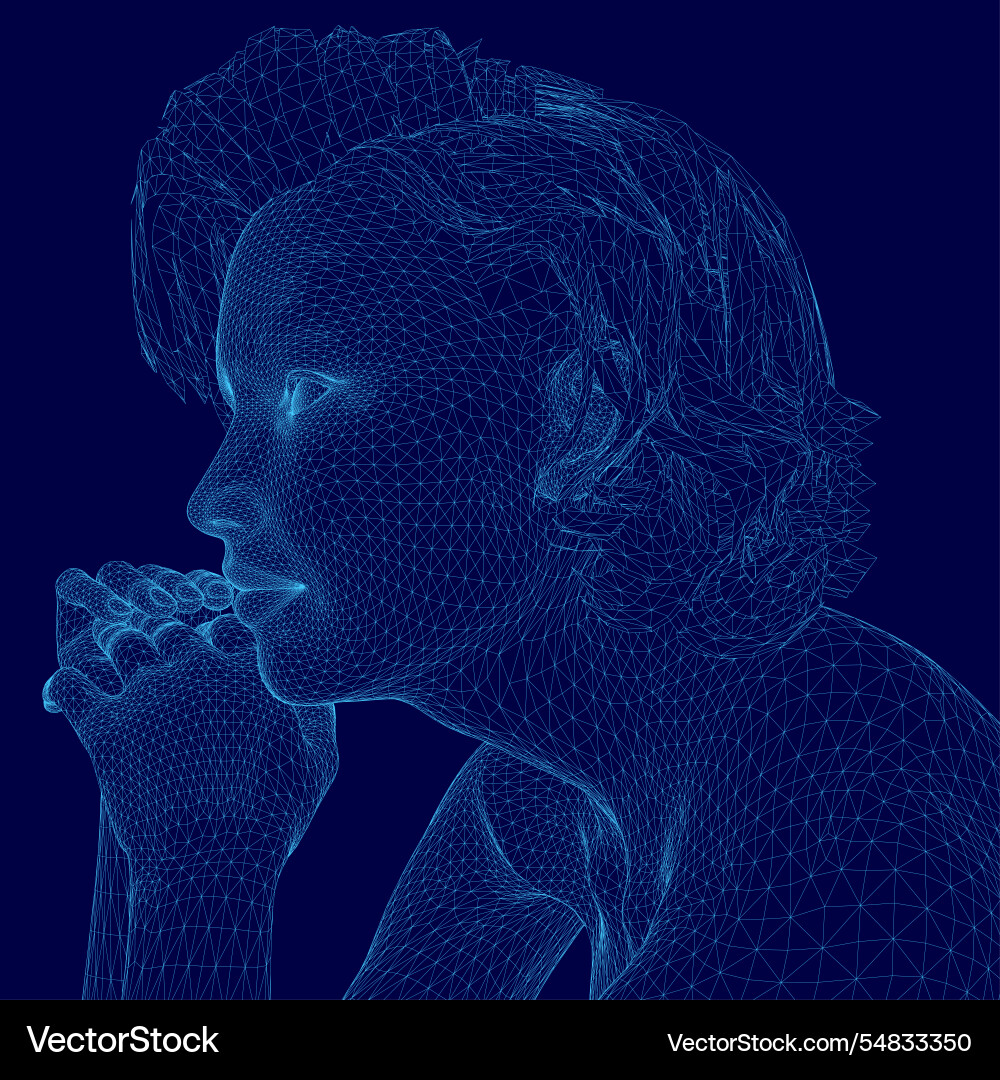 Woman is shown in a blue image with her hands Woman is shown in a blue image with her hands vector image