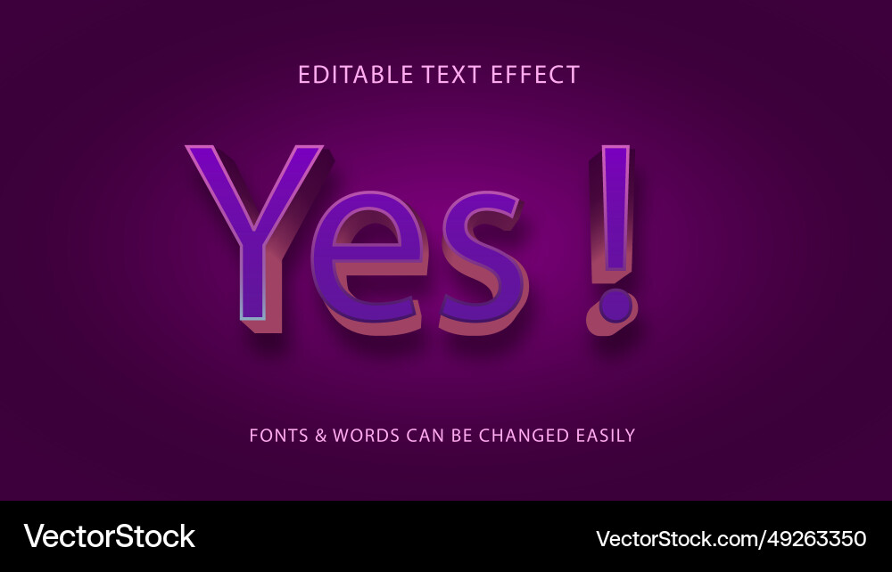Yes violet simple editable 3d text effect vector image