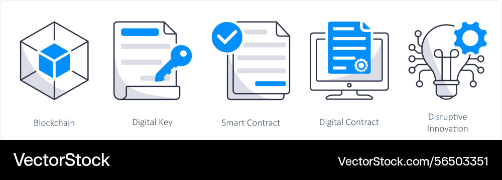 A set of 5 blockchain icons as digital vector image
