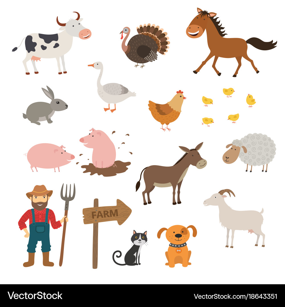 Adorable Farm Animal Set Vector Image